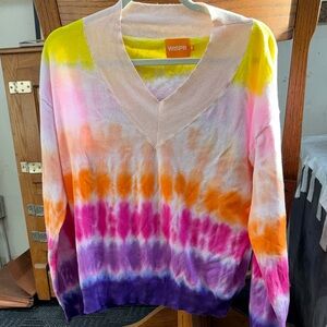 Women's V-Neck Tie-Dye Sweater - Yellow, Pink, Purple, Orange